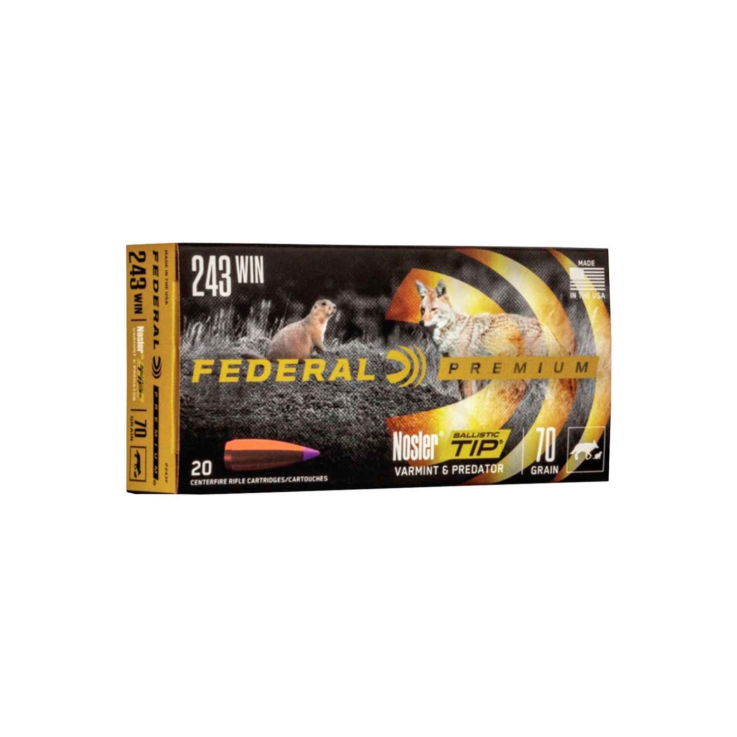 Büchsenmunition .243 Win. Premium Nosler Ballistic V-Shok 4,6g/70grs. Federal Ammunition