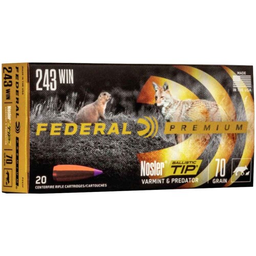 Büchsenmunition .243 Win. Premium Nosler Ballistic V-Shok 4,6g/70grs. Federal Ammunition