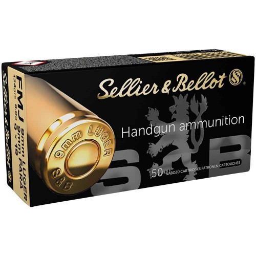 Pistolenmunition 9 mm Luger Vollmantel 7,45g/115grs.  Sellier & Bellot