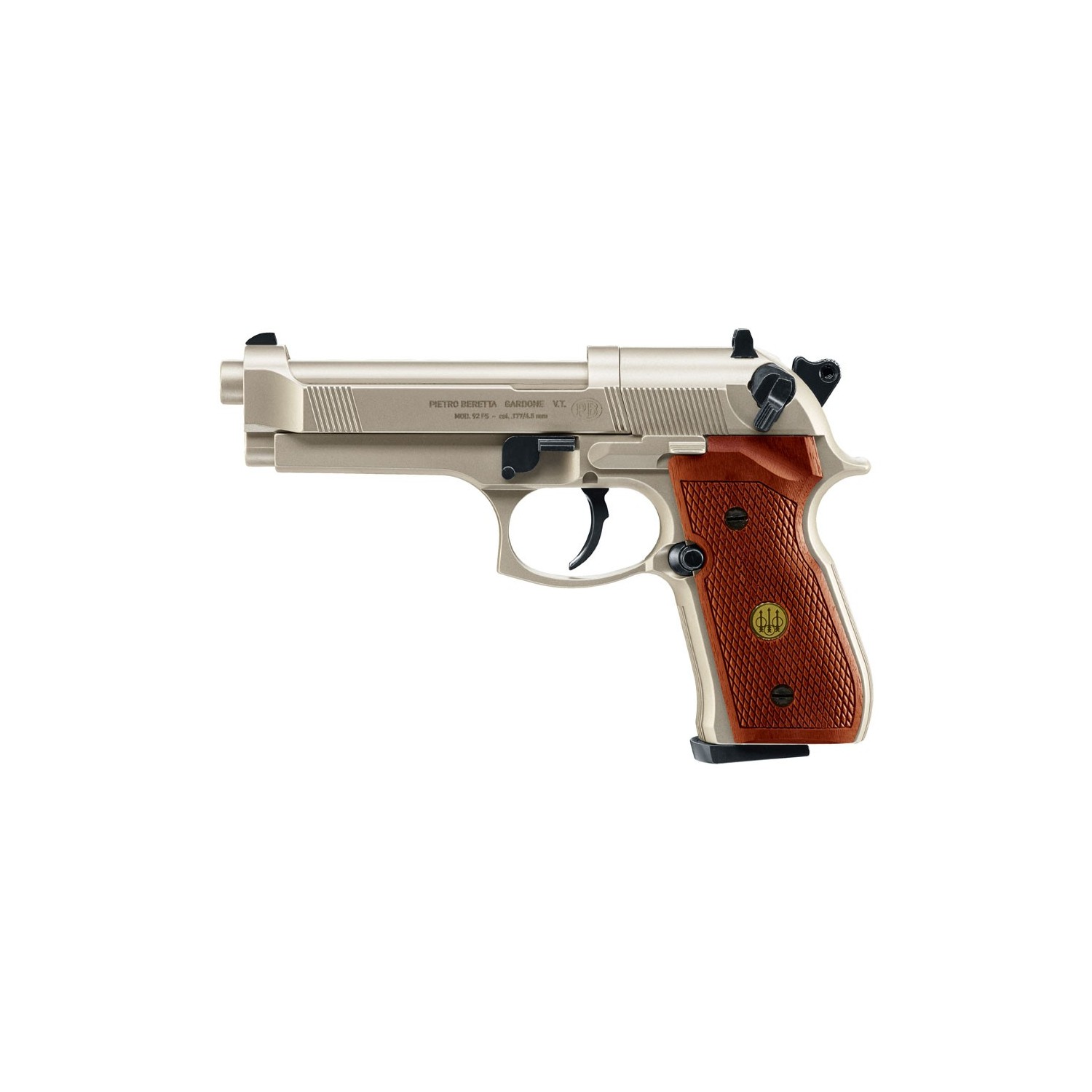 Beretta CO2 Pistole M 92 FS nickel, Holzgriffschalen seite 1