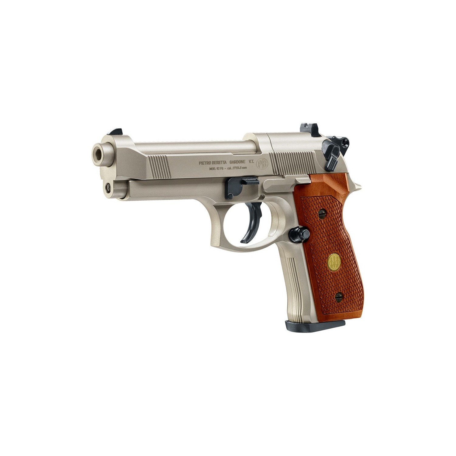 Beretta CO2 Pistole M 92 FS nickel, Holzgriffschalen vorn