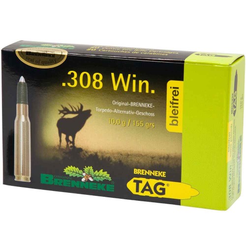 Büchsenmunition .308 Win. TAG bleifrei 155 grs. Brenneke