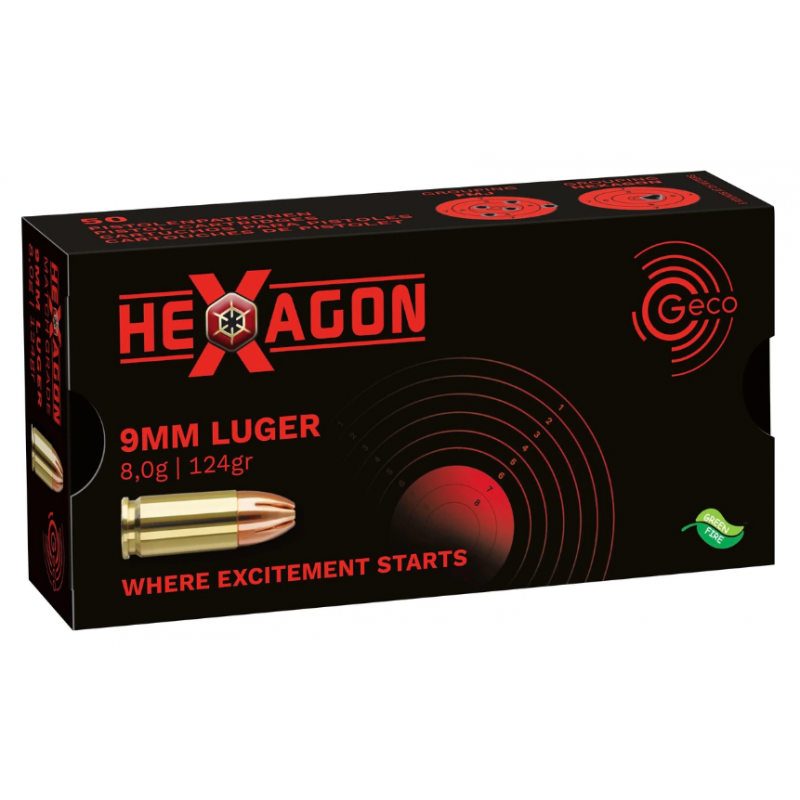 9 mm Luger Hexagon SX 8,0g/124grs. Geco