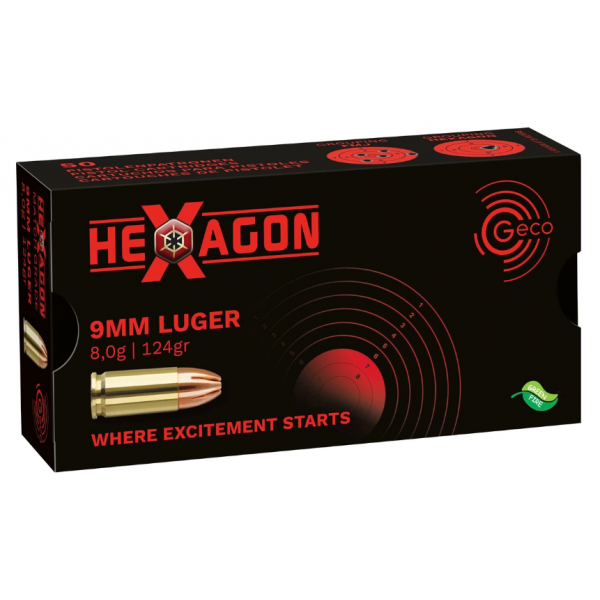 9 mm Luger Hexagon SX 8,0g/124grs. Geco